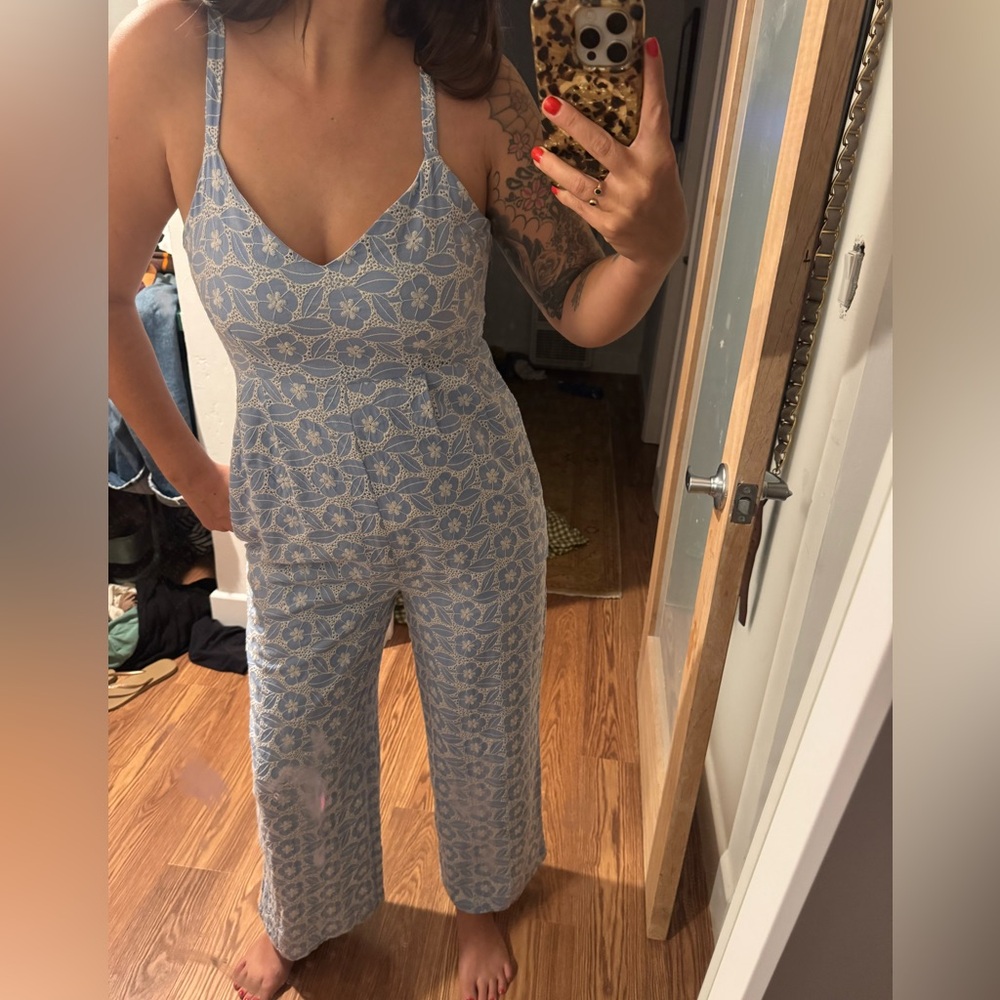 Anthropologie Light Blue Floral Jumpsuit